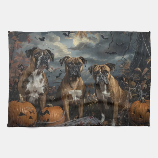 Boxer Halloween Natt Hund Delight Kökshandduk (Horisontell)