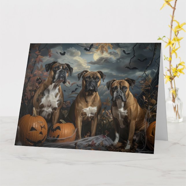 Boxer Halloween Natt Hund Delight Kort (Gul blomma)