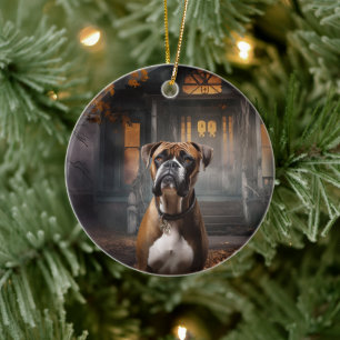 Boxer Halloween Scary Julgransprydnad Keramik