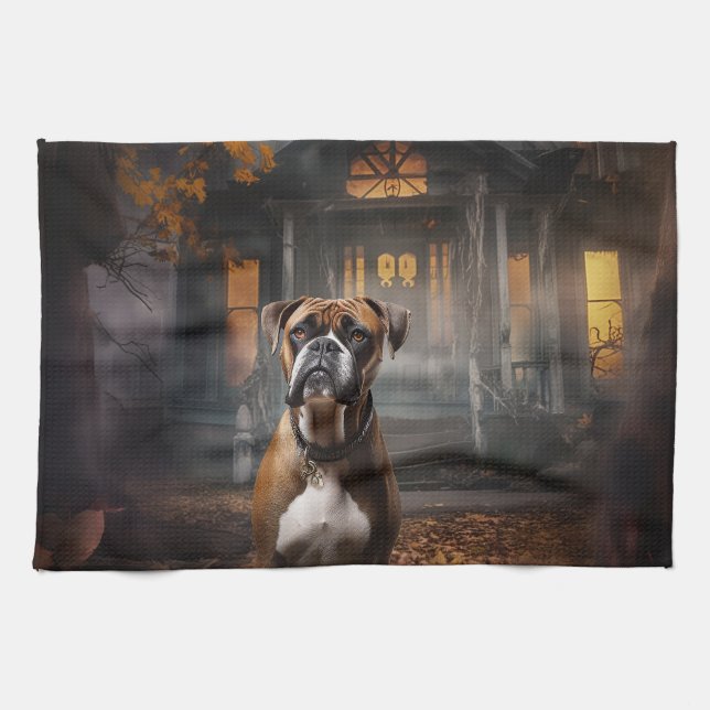 Boxer Halloween Scary Kökshandduk (Horisontell)