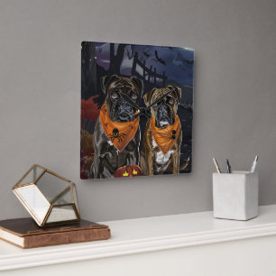 Boxer Halloween Spooky Fyrkantig Klocka