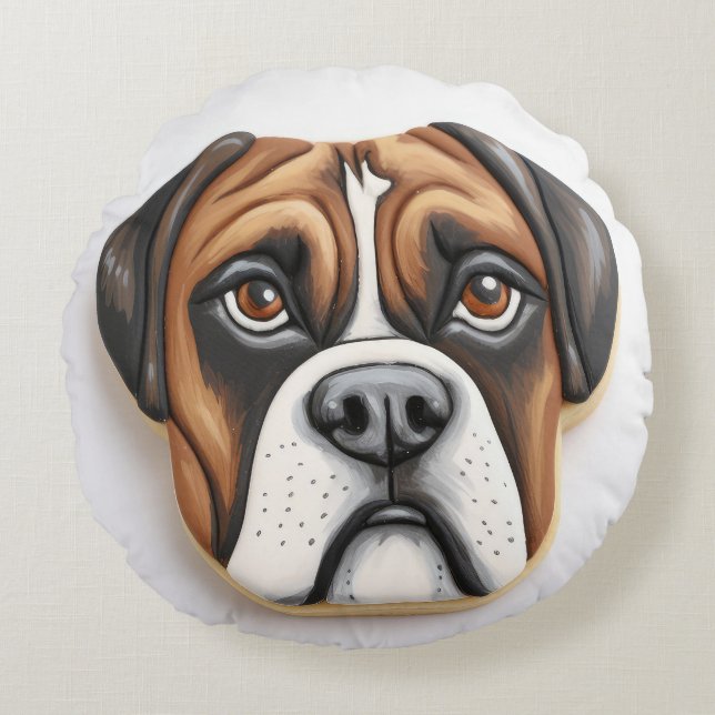 Boxer Hund 3D Inspired Rund Kudde (Framsidan)