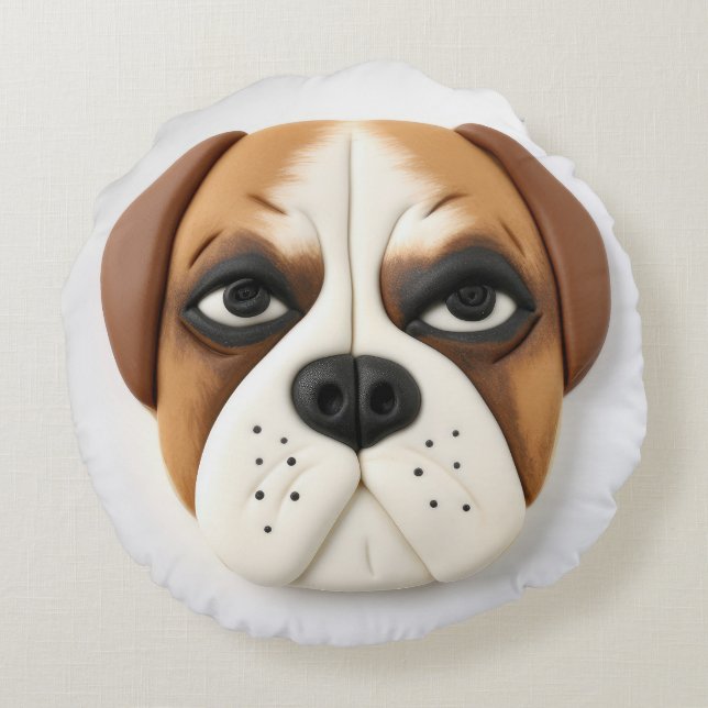 Boxer Hund 3D Inspirerad  Rund Kudde (Baksidan)