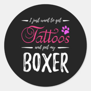 Boxer Hund älskare Tattoo Shirt Rolig hund Mamma G Runt Klistermärke