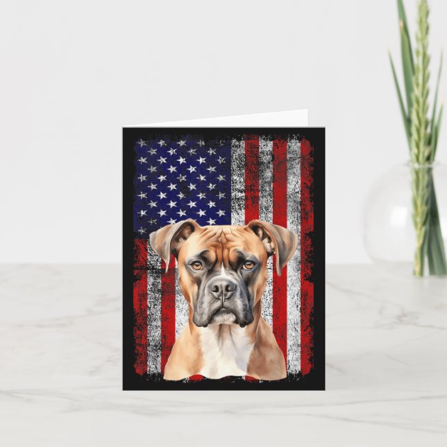 Boxer Hund Älskare US Flagga 4:e Juli Patriotisk Kort (Framsida)