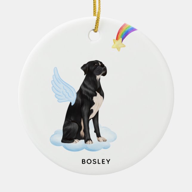 Boxer Hund Angel Analize Black Hund Pet Memorial Julgransprydnad Keramik (Framsidan)