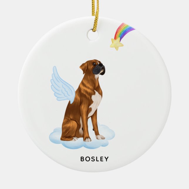 Boxer Hund Angel Personlig Pet Hund Memorial Julgransprydnad Keramik (Framsidan)