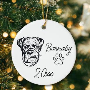 Boxer Hund Anpassat Namn & År Linje Konst Julgransprydnad Keramik