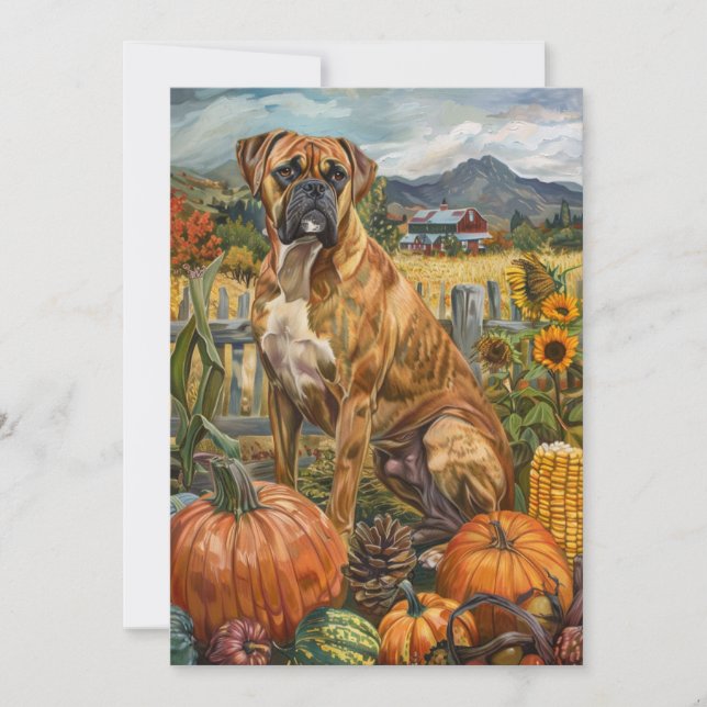 Boxer Hund Autumn Harvest Thanksgiving Julkort (Framsida)