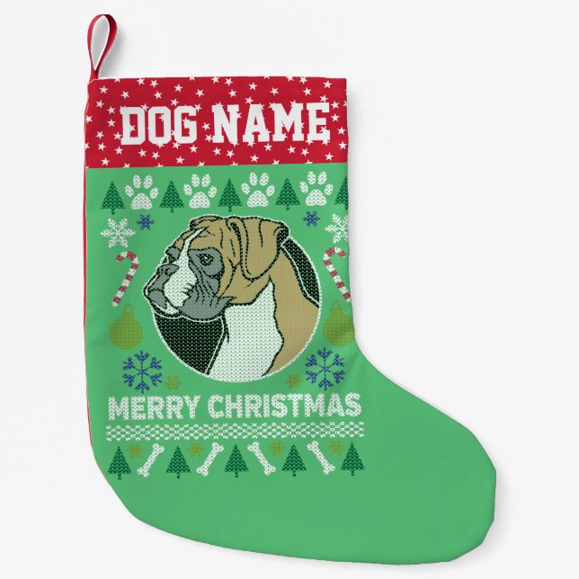Boxer Hund aveln Ugly jul Sweater Liten Julstrumpa (Framsidan)