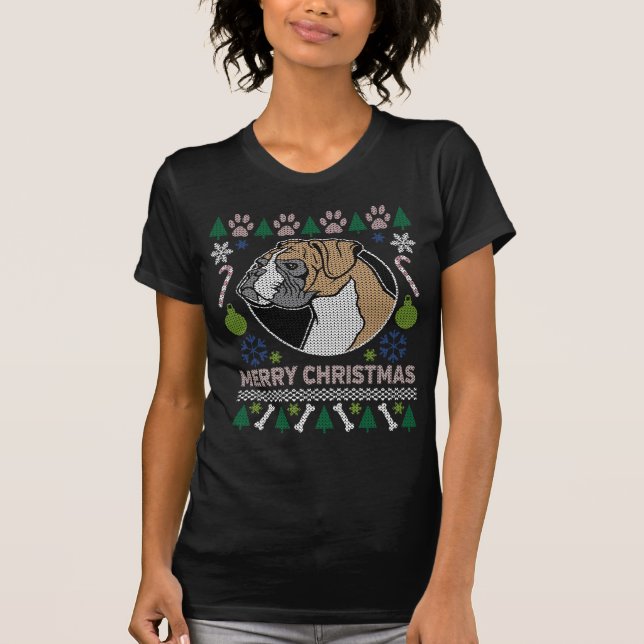 Boxer Hund aveln Ugly jul Sweater Tee (Framsida)