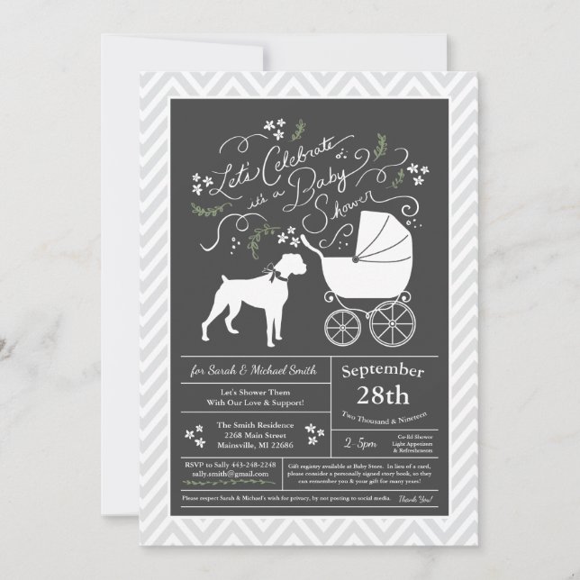 Boxer Hund Baby Shower Gender Neutral Inbjudningar (Framsida)