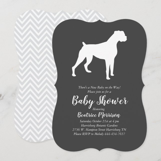 Boxer Hund Baby Shower Gender Neutral Inbjudningar (Fram/baksida)