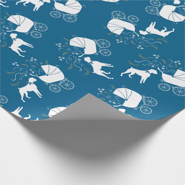 Boxer Hund Baby Shower Puppy Blue Boy Presentpapper (Hörn)