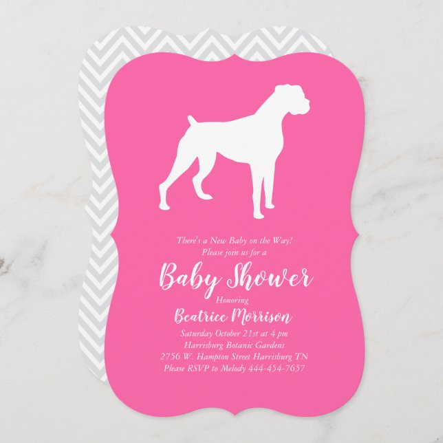 Boxer Hund Baby Shower Rosa Girl Inbjudningar (Fram/baksida)