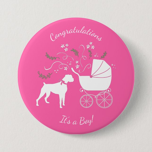 Boxer Hund Baby Shower Rosa Girl Knapp (Framsida)