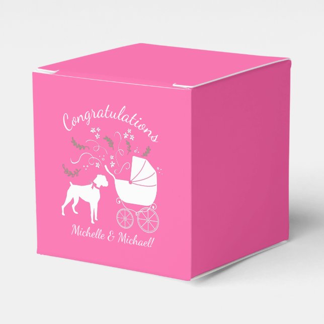 Boxer Hund Baby Shower Rosa Girl Presentaskar (Framsidan Sidan)