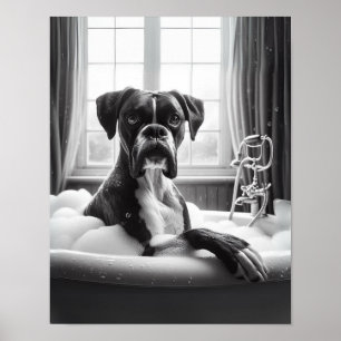 Boxer Hund Bathroom Wall Art, Boxer tar en bath Poster