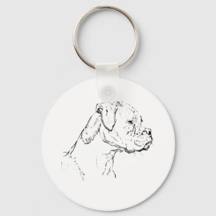 Boxer Hund Bläck Konst – Minimalistisk Hund Linjed Nyckelring