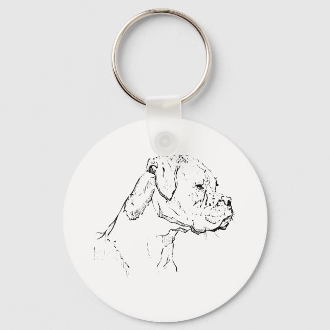 Boxer Hund Bläck Konst – Minimalistisk Hund Linjed Nyckelring (Framsida)