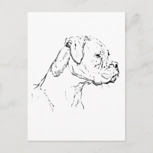 Boxer Hund Bläck Konst – Minimalistisk Hund Linjed Vykort