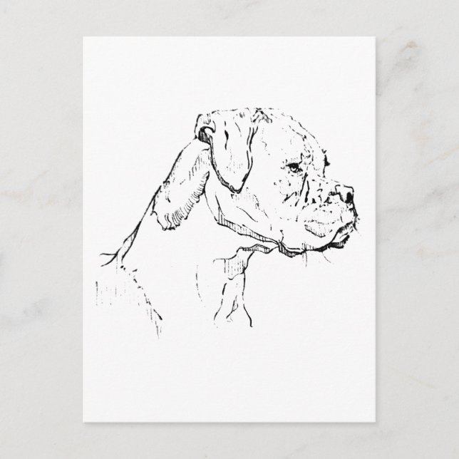 Boxer Hund Bläck Konst – Minimalistisk Hund Linjed Vykort (Framsida)