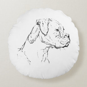 Boxer Hund Bläckkonst – Minimalistisk Hund Linjeri Rund Kudde