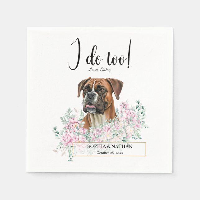 Boxer Hund Bröllop Cocktail Napkins Pappersservett (Framsidan)