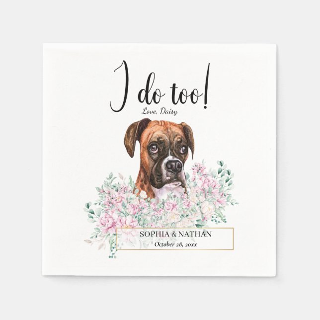 Boxer Hund Bröllop Cocktail Napkins Pappersservett (Framsidan)