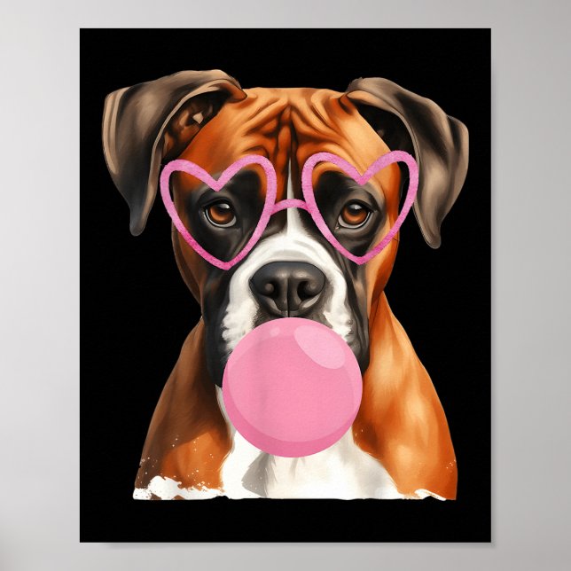 Boxer Hund Bubble Gum Valentine Day Poster (Framsidan)