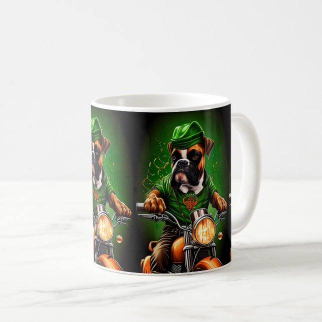 Boxer Hund Driving Bike St. Patrick's Day Kaffemugg (Framsida höger)