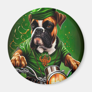 Boxer Hund Driving Bike St. Patrick's Day Magnet