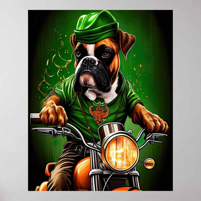 Boxer Hund Driving Bike St. Patrick's Day Poster (Framsidan)