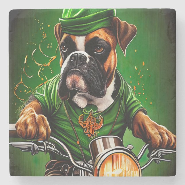 Boxer Hund Driving Bike St. Patrick's Day Stenunderlägg (Framsidan)
