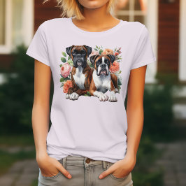 Boxer Hund Duo bland blommorna T Shirt