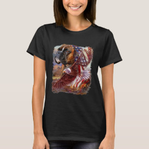 Boxer Hund Eagle American Flagga 4:e juli Independ T Shirt