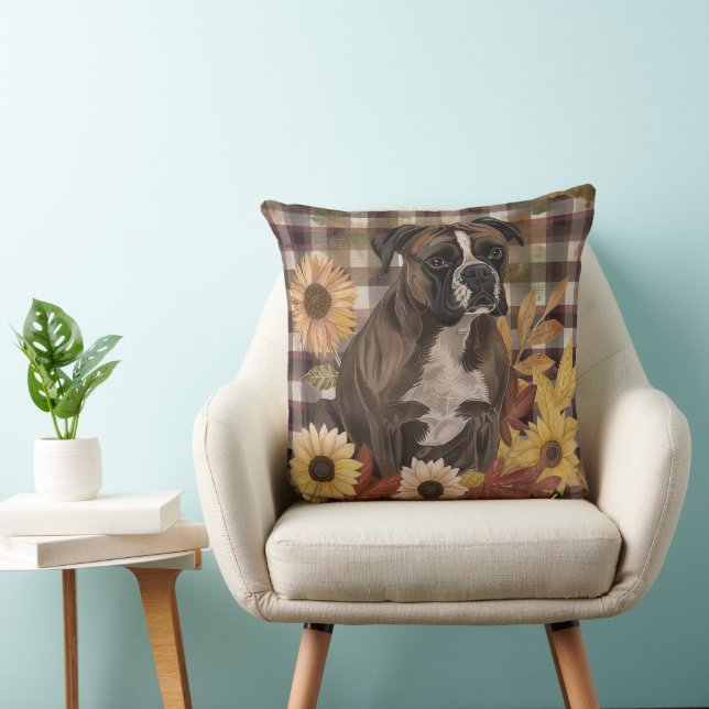 Boxer Hund Fall Watercolor Flowers Kudde (Stol)