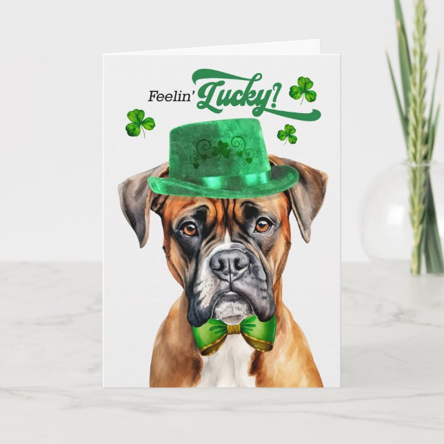 Boxer Hund Feelin'Lucky St patrick's day Helgkort (Framsida)