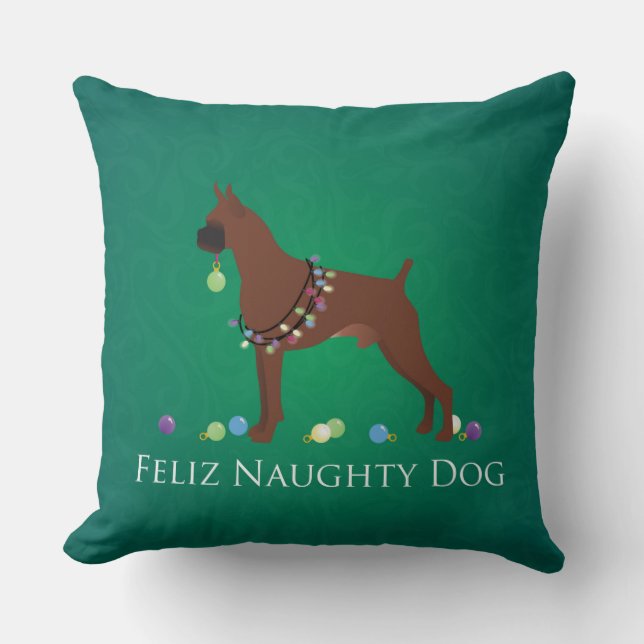 Boxer Hund Feliz Naughty Hund juldesign Kudde (Framsida)
