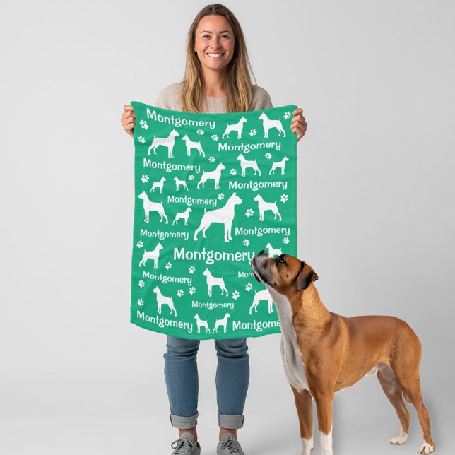 Boxer Hund Fleece Blanket - Mysigt Anpassningsbar  (Boxer blanket - personalized with name and color for boxer parents)