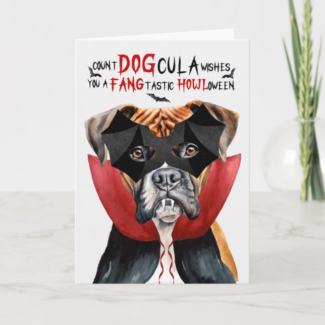 Boxer Hund Funny Count DOGcula Halloween Helgkort (Framsida)