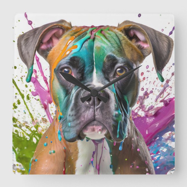 Boxer Hund Fyrkantig Klocka (Framsida)