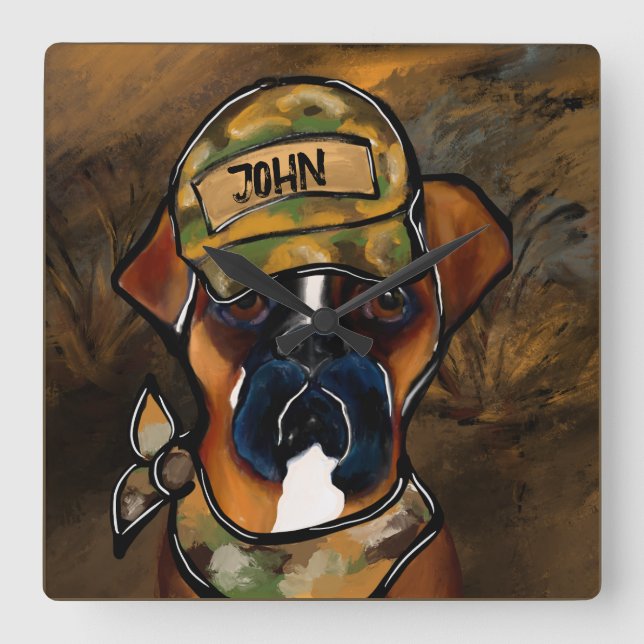 Boxer Hund Fyrkantig Klocka (Framsida)