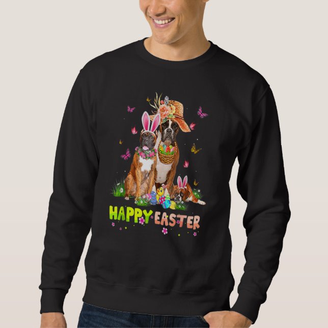 Boxer Hund Glad påsk Bunny Eggs Påsk Kids Lång Ärmad Tröja (Framsida)