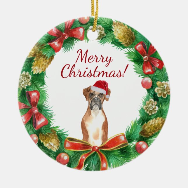 Boxer Hund God jul Julgransprydnad Keramik (Framsidan)