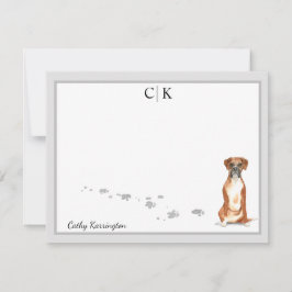 Boxer Hund Grått Gräns Monogram - Anpassningsbarna Anteckningskort