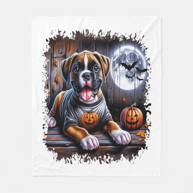 Boxer Hund Halloween Fleecefilt (Framsidan)