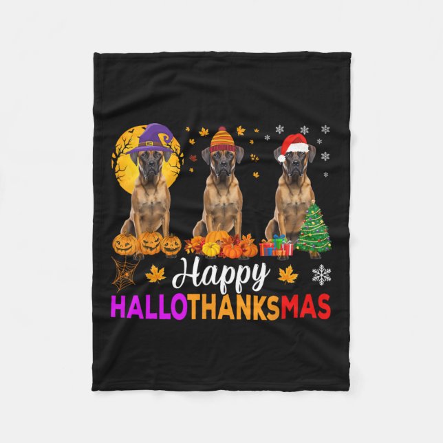 Boxer Hund Halloween jul Hallothanksmas Fleecefilt (Framsidan)