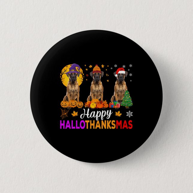 Boxer Hund Halloween jul Hallothanksmas Knapp (Framsida)