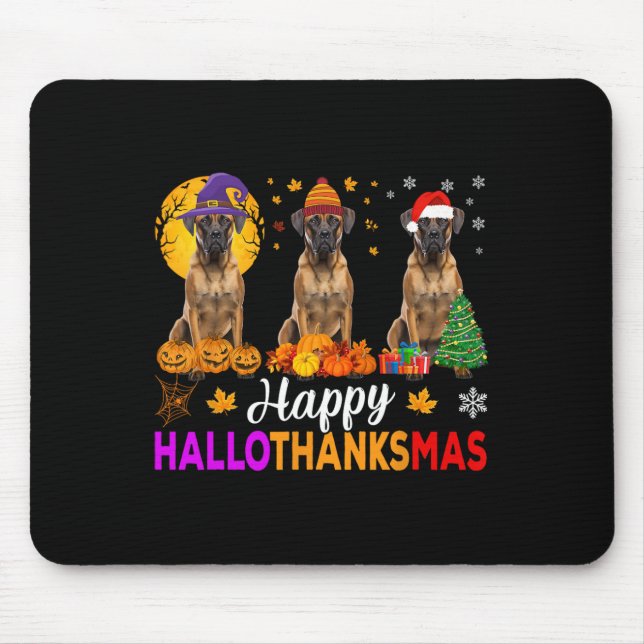 Boxer Hund Halloween jul Hallothanksmas Musmatta (Framsidan)